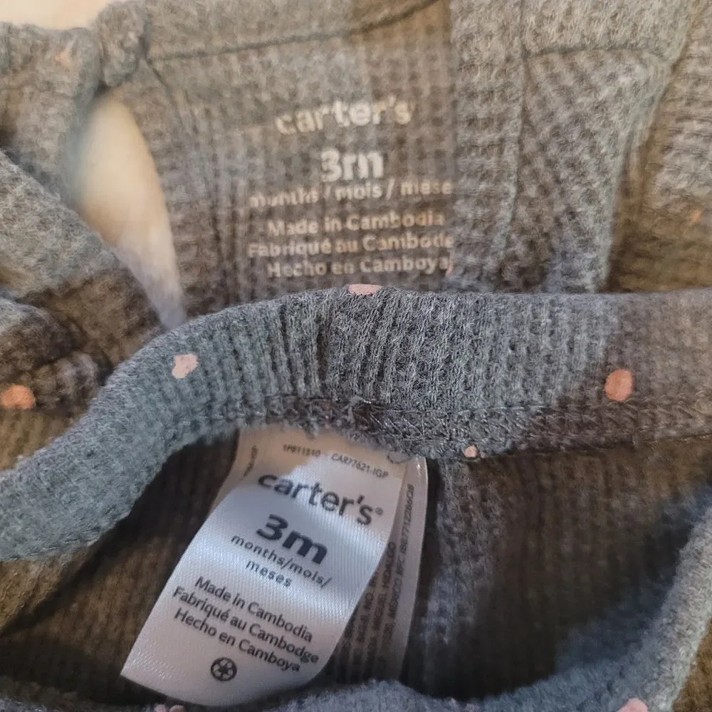 Carter's size 3 months Baby girl 2-Piece Polka Dot gray pink Bodysuit Pant Set